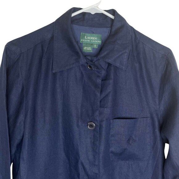 Lauren Ralph Lauren Linen Jacket Womens Blue Small Front Button Pockets New - Picture 3 of 9
